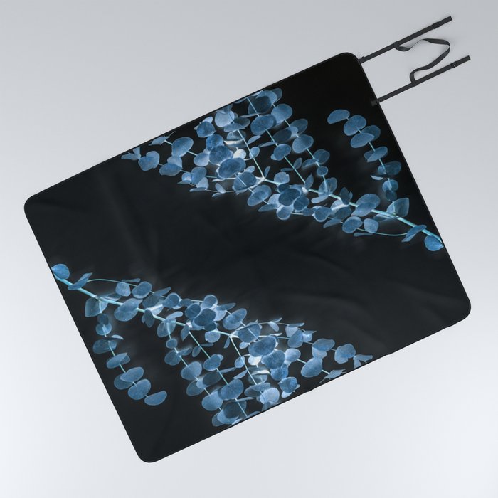true blue and black eucalyptus branches Picnic Blanket