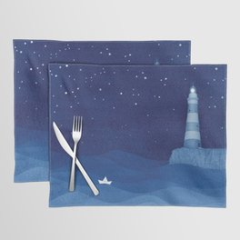 Lighthouse & the paper boat, blue ocean Placemat