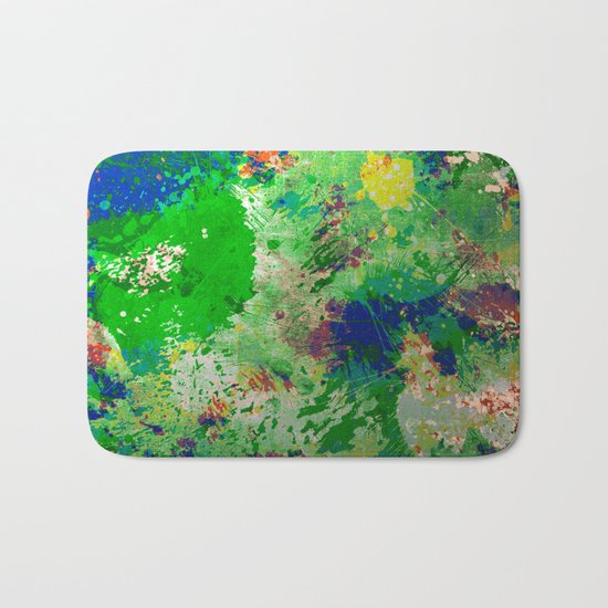 Spring Time Splatter - Abstract blue and green platter painting Bath Mat