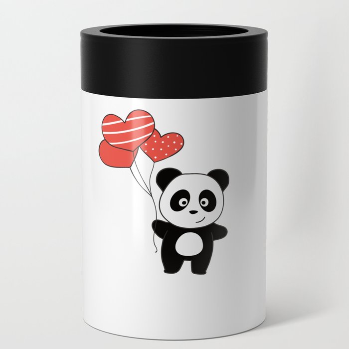 Panda Cute Animals With Heart Balloons To Can Cooler