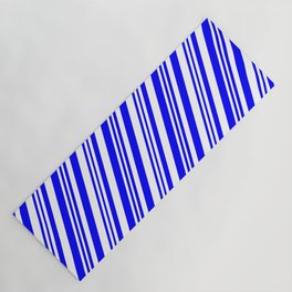 [ Thumbnail: Blue & White Colored Striped/Lined Pattern Yoga Mat ]