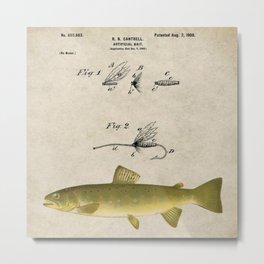 Vintage Brown Trout Fly Fishing Lure Patent Game Fish Identification Chart Metal Print | Floridakeys, Outerbanks, Eastern, Trout, Gamefish, Northamerica, Capecod, Flyfishing, Vintage, Patent 
