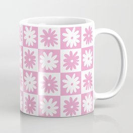 Pink And White Checkered Floral Pattern Coffee Mug