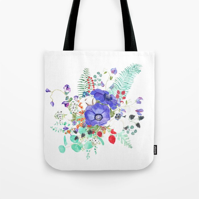 purple anemone flowers watercolor arrangement  Tote Bag