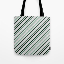 [ Thumbnail: Light Grey, Sea Green, and Black Colored Pattern of Stripes Tote Bag ]