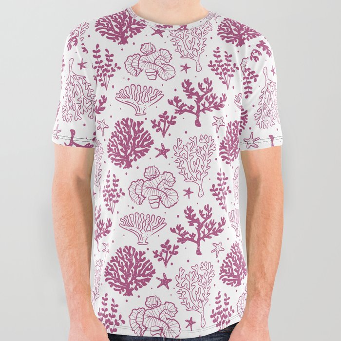 Magenta Coral Silhouette Pattern All Over Graphic Tee