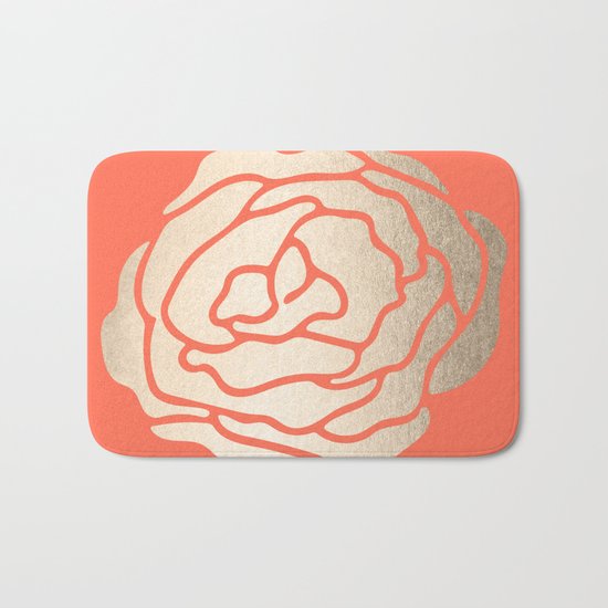 Rose White Gold Sands on Deep Coral Bath Mat