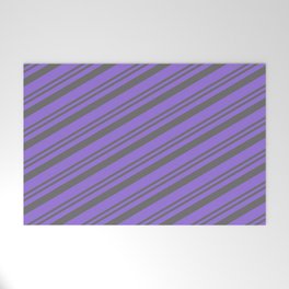 [ Thumbnail: Dim Grey and Purple Colored Pattern of Stripes Welcome Mat ]