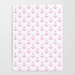 Anchors (Pink & White Pattern) Poster