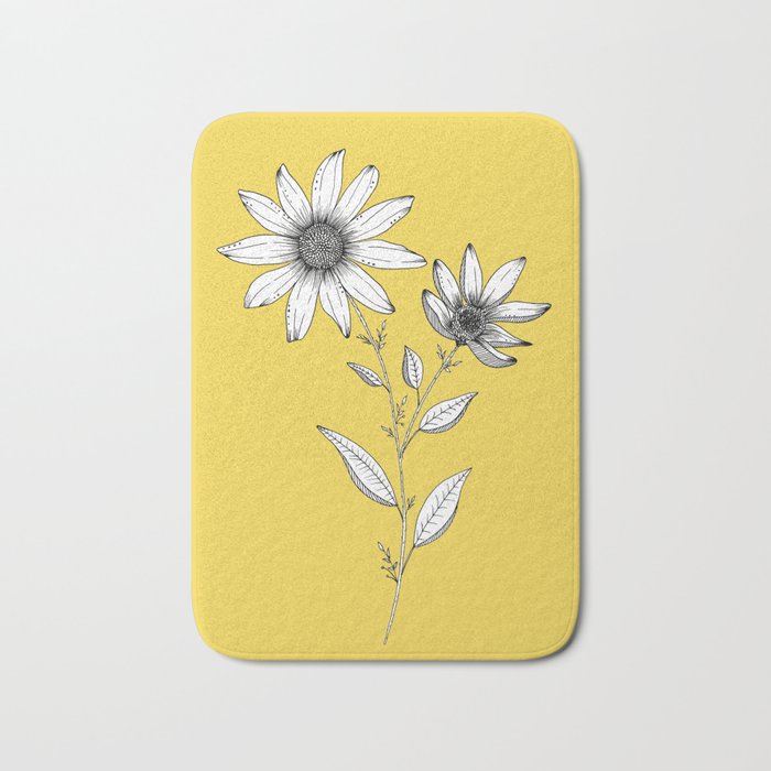 Wildflower Line Drawing Botanical Art Bath Mat By Ccartstudio