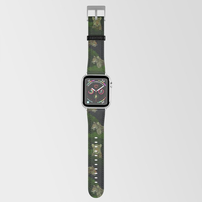 seamless pattern of hidden leopards among green foliage Apple Watch Band