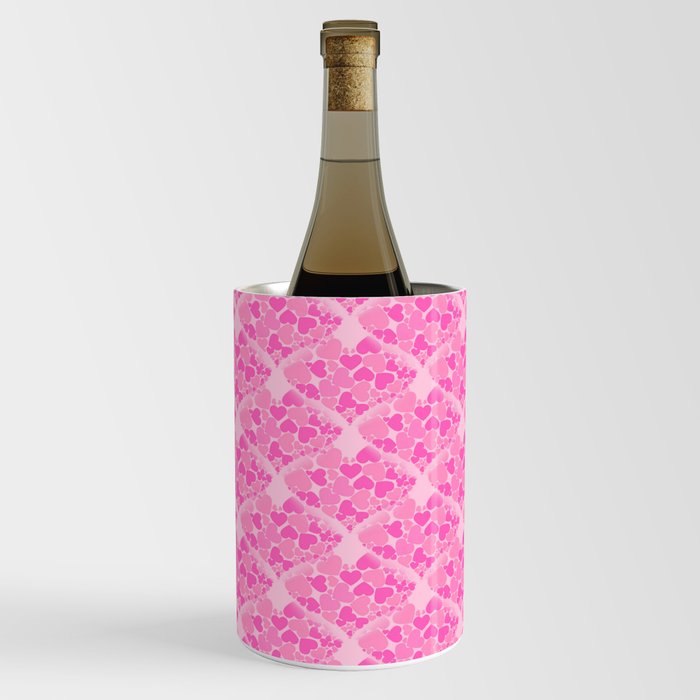 When Hearts Meet Together Pattern - Girly Pink Hearts (On Pink) Wine Chiller