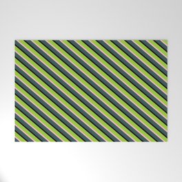 [ Thumbnail: Green, Pink, Dark Slate Gray, and Black Colored Lined Pattern Welcome Mat ]