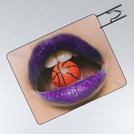 Swish; Hot lips - this is B-Ball; woman with basketball candy in her mouth color photograph / photography Picnic Blanket