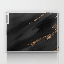 Black Paint Brushstrokes Gold Foil Abstract Texture Laptop Skin