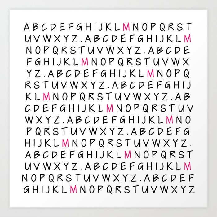 Handwritten Alphabet With Pink M Art Print By Misspaperie Society6