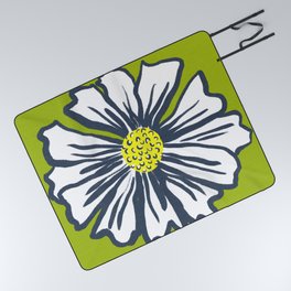 Mid-Century Modern Spring Daisy Flower Green Picnic Blanket