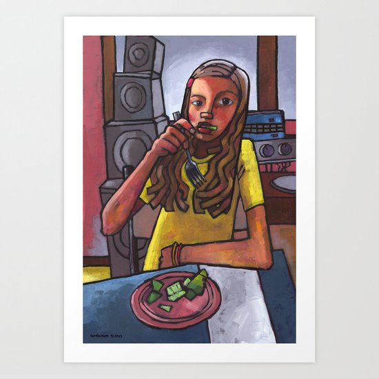 Rachel Eating Salad by Tom's Speakers Art Print