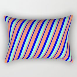 [ Thumbnail: Coral, Blue & Aquamarine Colored Striped/Lined Pattern Rectangular Pillow ]