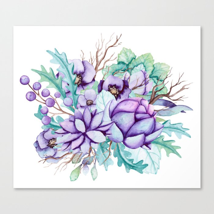 Purple Watercolor Flower Bouquet Canvas Print