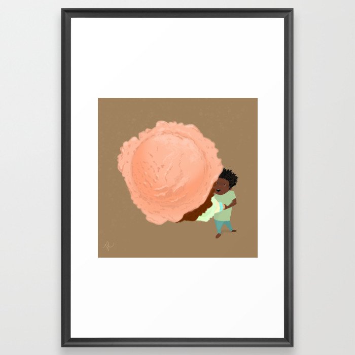Kid with giant ice cream cone Framed Art Print