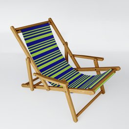 [ Thumbnail: Green and Blue Colored Stripes/Lines Pattern Sling Chair ]