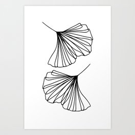 Ginkgo Leaves Minimal Line Art Art Print