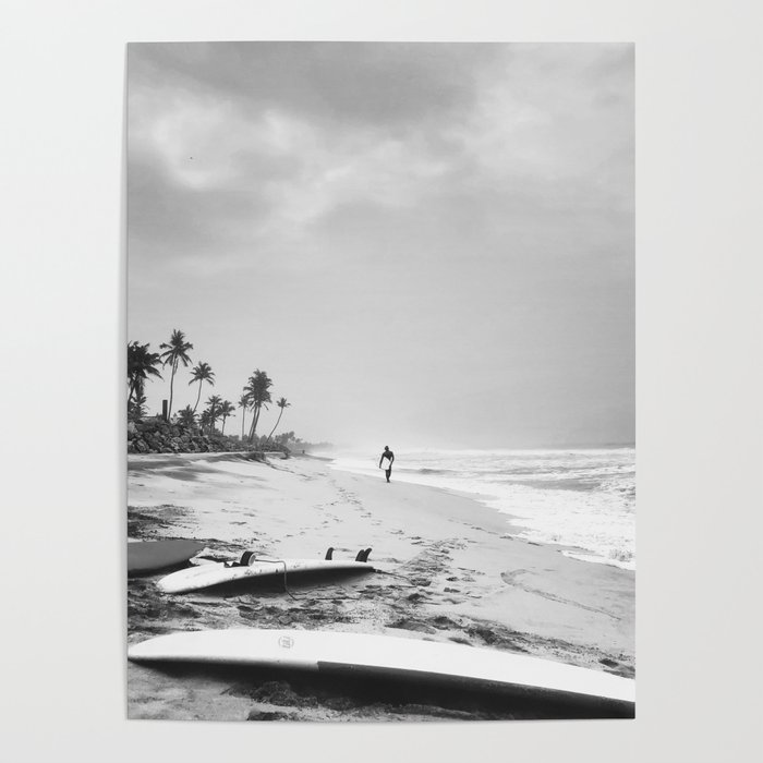 Back and white surf beach photo Poster