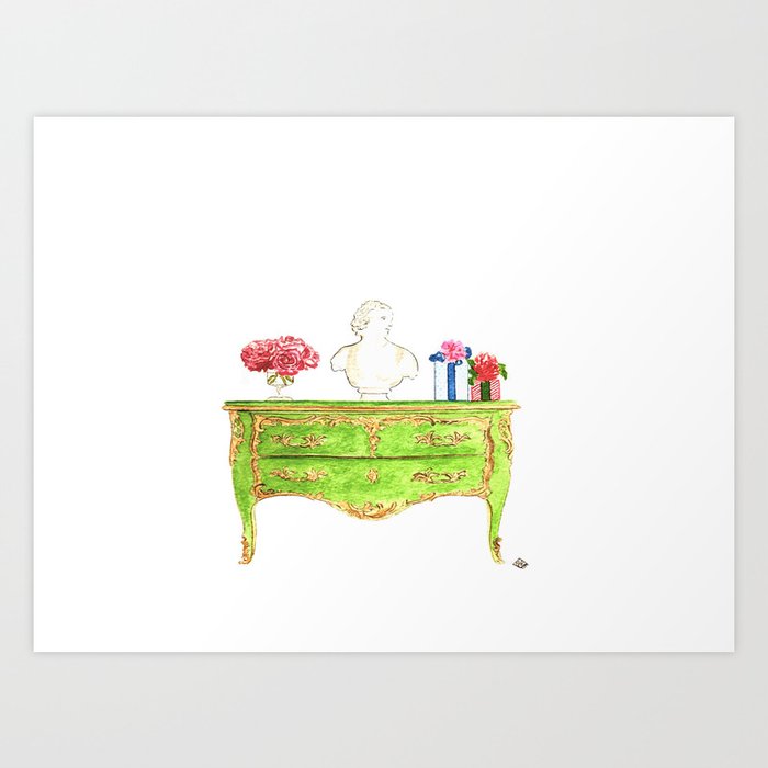 French Chest and bouquet Art Print