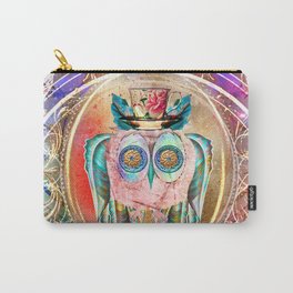 Madhatter Owl Carry-All Pouch | Pink, Owl, Teacup, Pretty, Graphicdesign, Stainedglass, Aliceinwonderland, Madhatter, Fantasy, Owls 