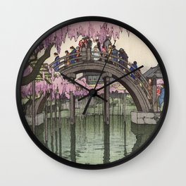 Kameido Bridge - Yoshida Hiroshi Wall Clock | Masterpiece, Yoshidahiroshi, Ukiyo E, Bridge, Restored, Historical, Sakura, Japanesedesign, Retrojapanese, Japaneseartwork 
