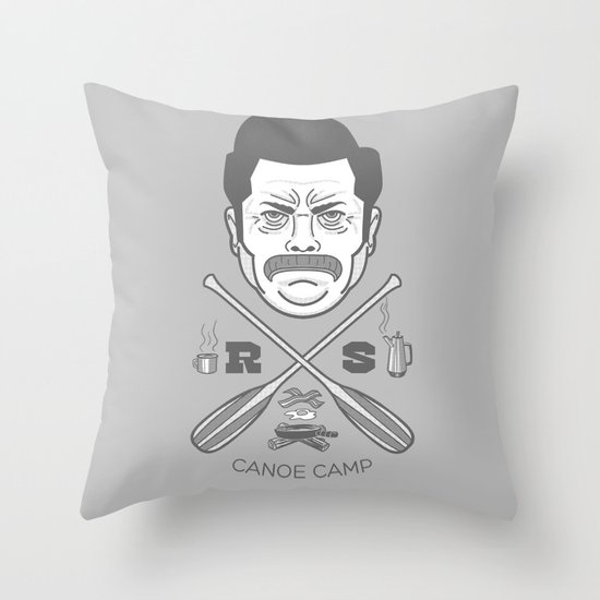 Ron Swanson Canoe Camp (clean gray variant) Throw Pillow