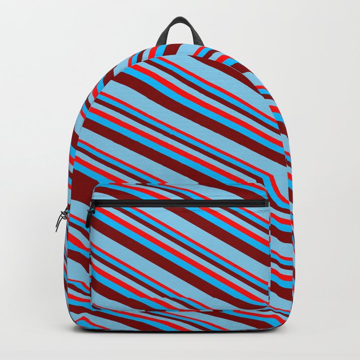 Red, Deep Sky Blue, Maroon & Sky Blue Colored Lined/Striped Pattern Backpack