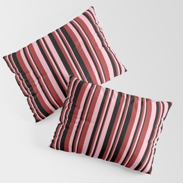[ Thumbnail: Pink, Brown & Black Colored Striped Pattern Pillow Sham ]