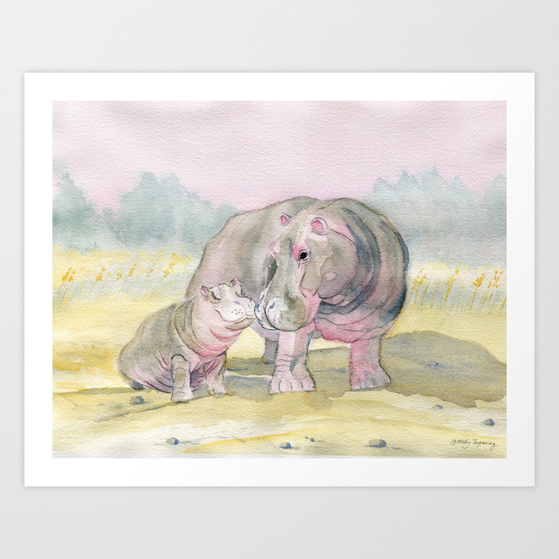 Colorful Mom And Baby Hippo Art Print By Mellyterpening Society6