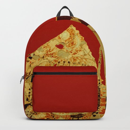 torn golden floral on red Backpack