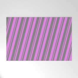 [ Thumbnail: Violet & Gray Colored Lines Pattern Welcome Mat ]