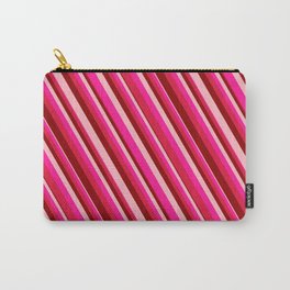 [ Thumbnail: Deep Pink, Crimson, Dark Red, and Light Pink Colored Lines/Stripes Pattern Carry-All Pouch ]