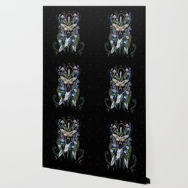 Deer Skull Crystals Garden Wallpaper | Crystal, Stars, Skull, Witch, Dark, Painting, Magic, Moon, Night, Nature 