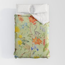 Vintage & Shabby Chic - Chinoiserie Exotic Monkeys And Tropical Flowers Jungle Duvet Cover