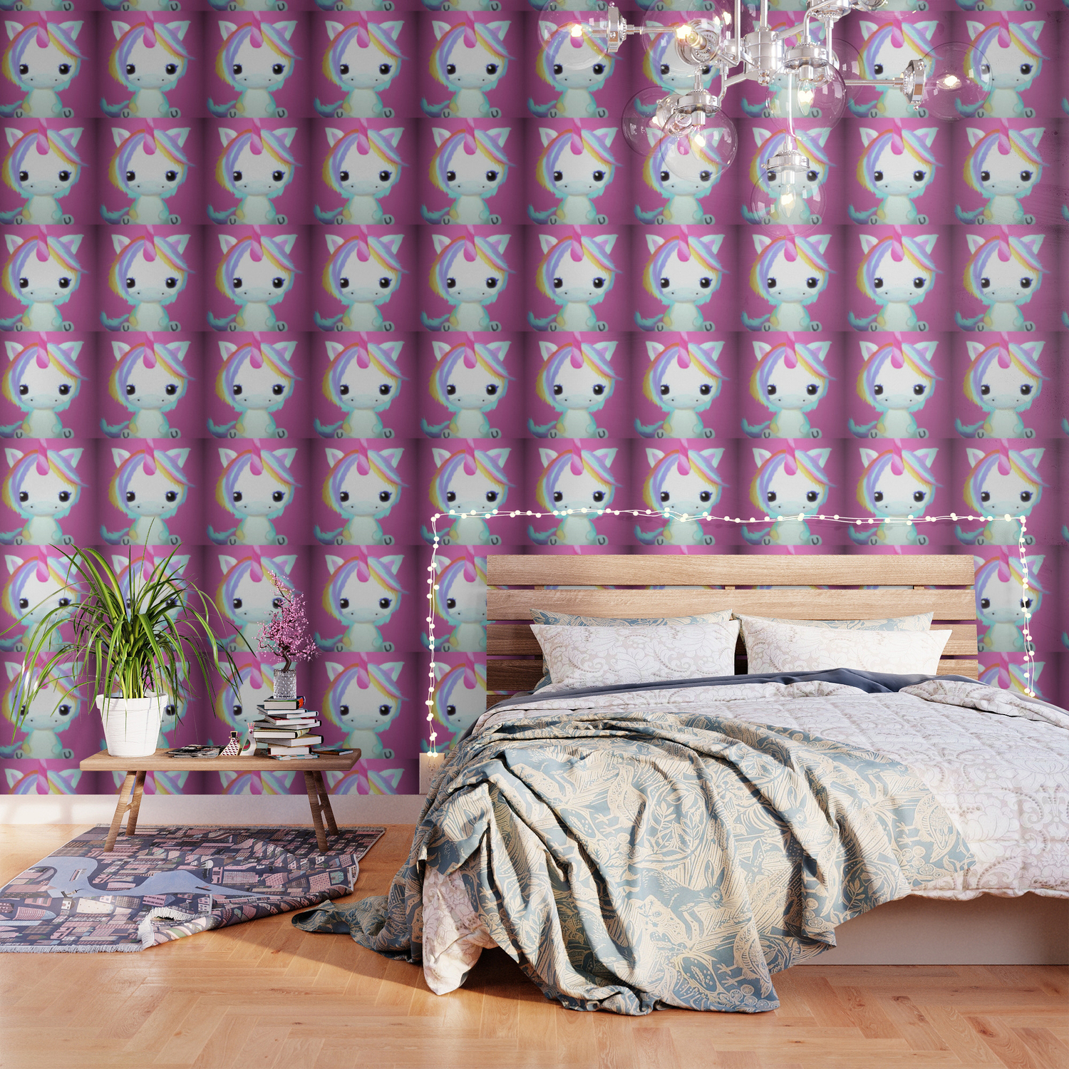 Chibi Unicorn Dark Pink Wallpaper By Kasumicrafts Society6 I love wallpaper orla wide stripe metallic wallpaper dusky pink, blue. society6
