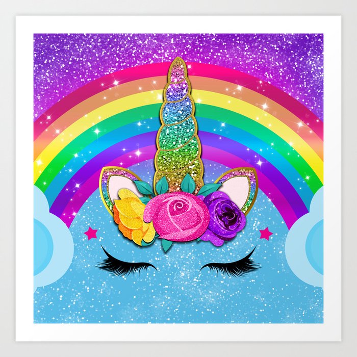 Rainbow Sparkle Unicorn Art Print by