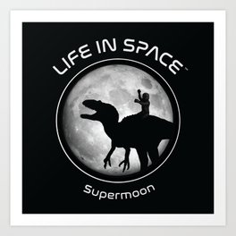 Life in Space: Supermoon Art Print | Black And White, Funny, Dinosaur, Space, Scifi, Weird, Lifeinspace, Digital, Photonillustration, Astronaut 