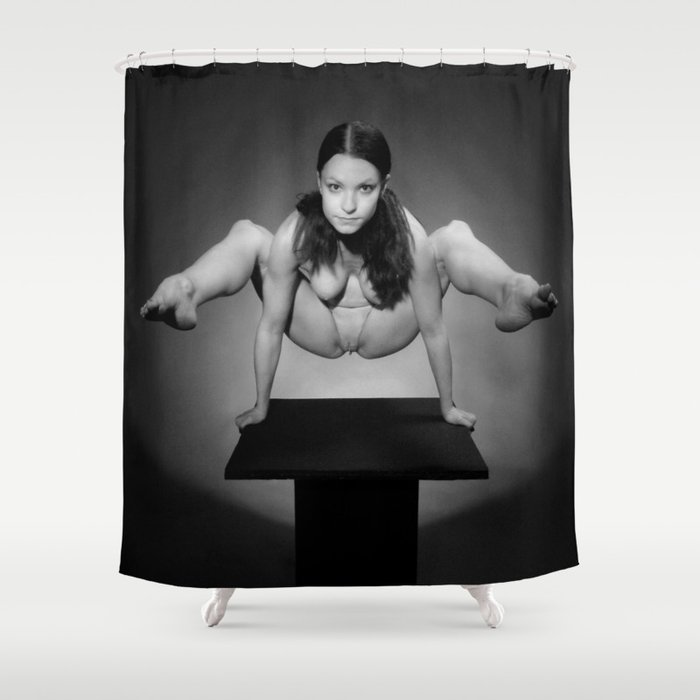 7717 Mak Flexible Nude Woman Above Pedestal Sexy Erotic Black White Naked Art Shower Curtain By Artonline Society6