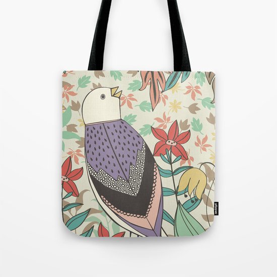 Bird and Autumn Leaves Tote Bag