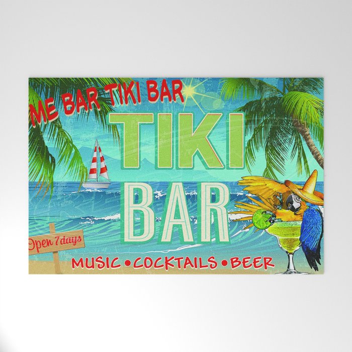 Tiki Bar Bar Welcome Mat, Patio Bar Outdoor Rug, Fun Front Doormats Welcome Mat