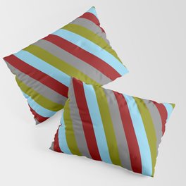 [ Thumbnail: Gray, Green, Sky Blue, and Dark Red Colored Lines Pattern Pillow Sham ]