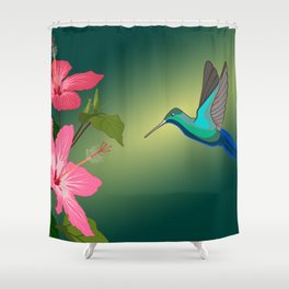 Colorful Hummingbird on Hibiscus Flower Shower Curtain
