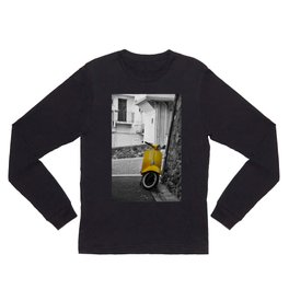 Yellow Vespa in Old Town Cannes Black and White Photography Long Sleeve T Shirt