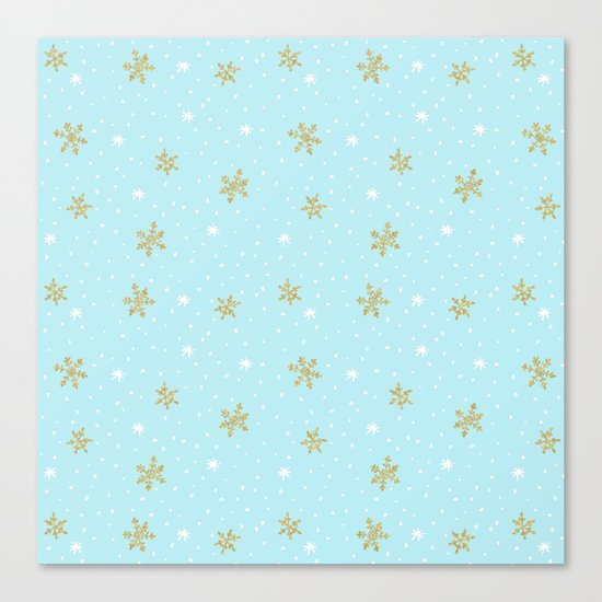 Merry christmas- abstract winter pattern with white & gold Snowflakes Canvas Print